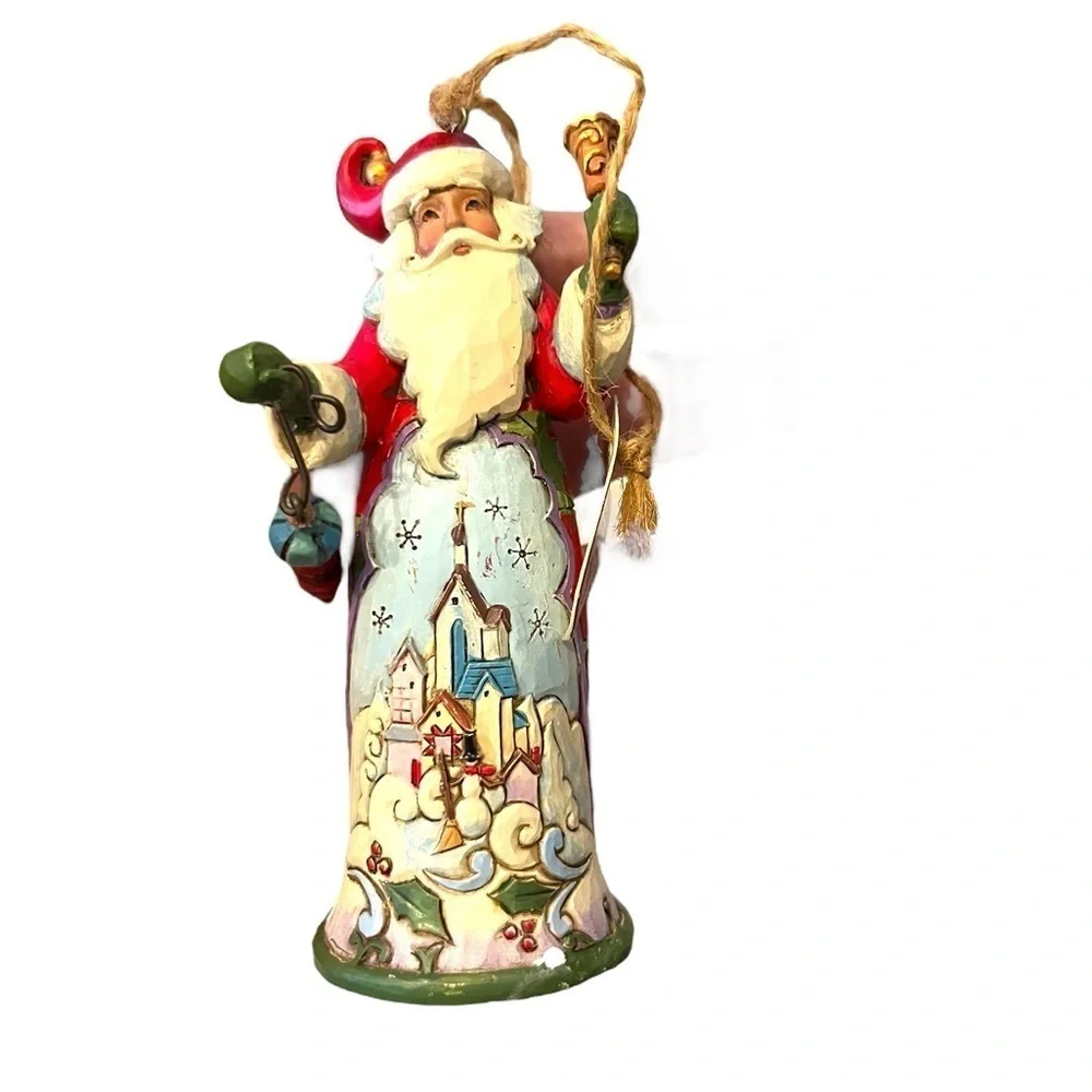 Jim Shore Christmas Santa w/Bell & Winter Town Scene Hanging Ornament 2013